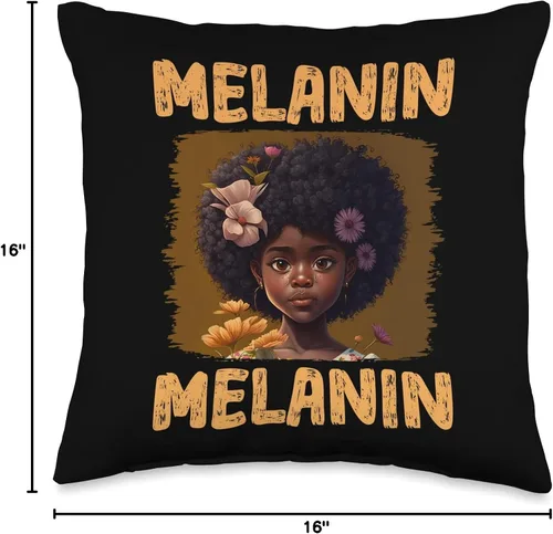 Miniatura 4 de Black History Month Pride African Black Afro Co. Linda almohada de melanina afro de cabello natural, tamaño Queen, color negro y niña, 16 x 16