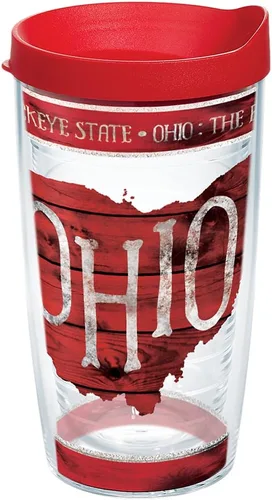 Miniatura 12 de Tervis Ohio Outline - Vaso aislado con envoltura y tapa roja, 24 onzas, transparente