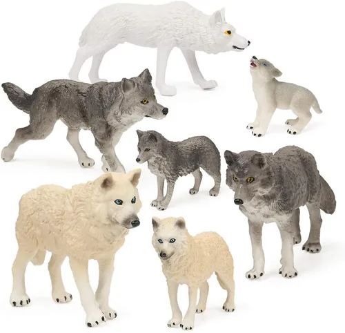 Miniatura 8 de RESTCLOUD Juego de 7 piezas de figuras de juguete de lobo conjunto de figuras de animales de lobo (Conjunto de lobo A)