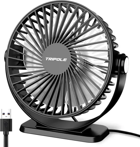 TriPole Ventilador de escritorio pequeño alimentado por USB, ventilador portátil de 3 velocidades, mini ventilador de flujo de aire fuerte, rotación