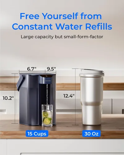 Miniatura 8 de Waterdrop ED01B - Jarra eléctrica con filtro de agua, reduce el 99.6% del plomo y más de 45 impurezas, capacidad de 15 tazas de 200 galones, Azul