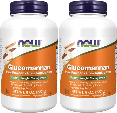 NOW Foods Suplementos, glucomanano (Amorphophallus konjac) Polvo puro, apoya la regularidad*, control de peso saludable*, 8 onzas, (paquete de 2)