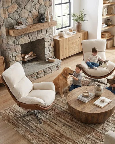 Miniatura 6 de LukeAlon Silla giratoria de sherpa, silla decorativa tapizada con respaldo alto con base de metal, cómoda silla reclinable moderna para sala