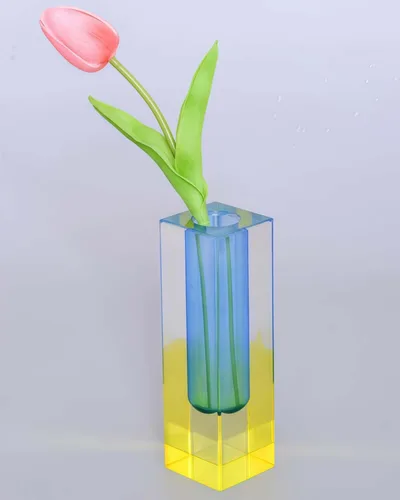 Jarrón de acrílico, jarrón de brotes para centros de mesa, jarrones de flores lindos de decoración maximalista para el hogar moderno, oficina, Azul