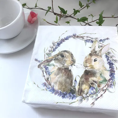 Miniatura 3 de Servilletas de conejito de 20 unidades – Lindas servilletas de cóctel tamaño cena y almuerzo – Papel para Decoupage y estilo vintage