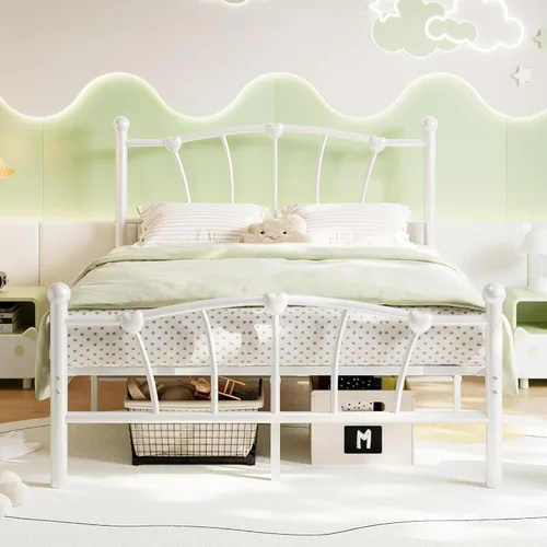 Miniatura 7 de GarveeHome Marco de cama de tamaño individual, marco de cama de metal en forma de corazón con cabecera y estribo, marco de cama de plataforma