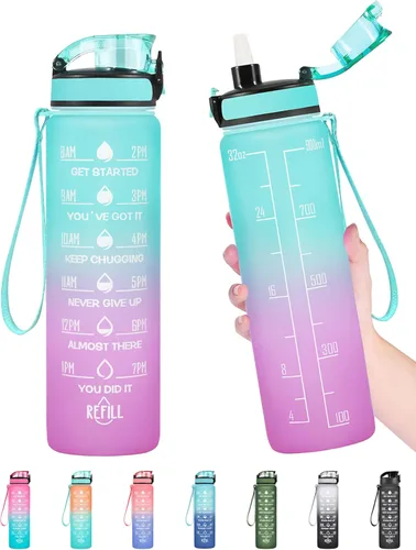 Miniatura 37 de Enerbone Botella de Agua, A Prueba de Fugas Sin BPA y Tóxicos, Botella de Agua Motivacional con Horarios para Beber y Pajita, Botella de Agua