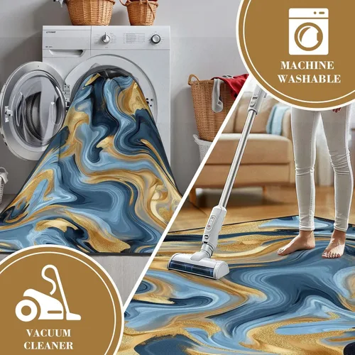 Miniatura 7 de 32"x 48" Boho Area Rugs Marble Texture Seamless Pattern Silver Gold Grey Blue Black Abstract Washable Low Pile Carpet Non Slip Floor Mat Soft for