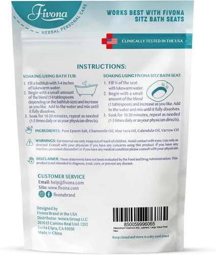 Miniatura 9 de Tratamiento de hemorroides 40 onzas, sales de baño Fivona Sitz, mezcla de remojo posparto sal de Epsom con todos los aceites naturales para cuidado