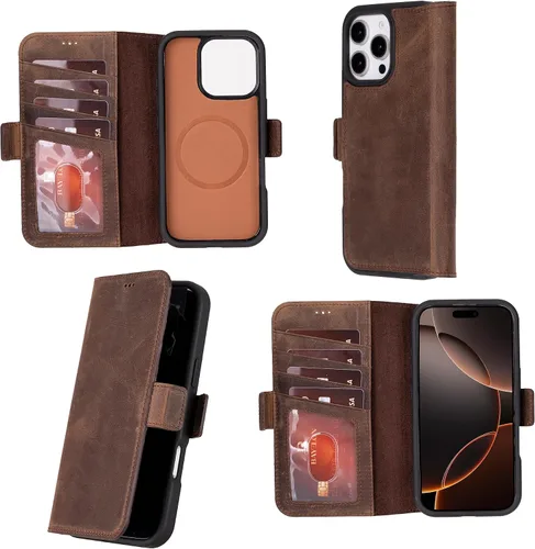 Miniatura 12 de Bayelon Cartera de cuero Cas para iPhone 15 Pro - Funda con tapa abatible, funda tipo cartera para iPhone 15 Pro, funda tipo cartera, función atril