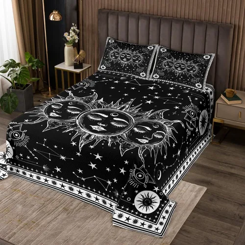 Miniatura 23 de Erosebridal Juego de colcha de teñido anudado arcoíris, juego de ropa de cama bohemio de calavera de la muerte, juego de ropa de cama tamaño King