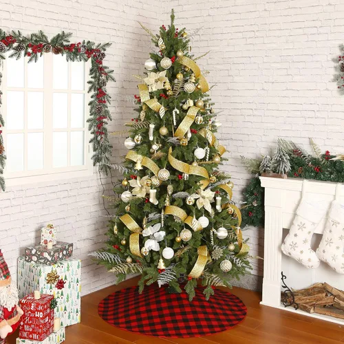 Miniatura 3 de Sattiyrch Falda para Árbol de Navidad de Cuadros Buffalo de 36 pulgadas, Falda para Árbol de Navidad de Cuadros Buffalo Rojo y Negro