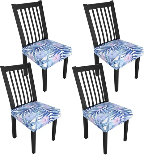 Miniatura 23 de Juego de 4 fundas elásticas para sillas de comedor, fundas para sillas de comedor con estampado floral, fundas para asientos de sillas con estampado