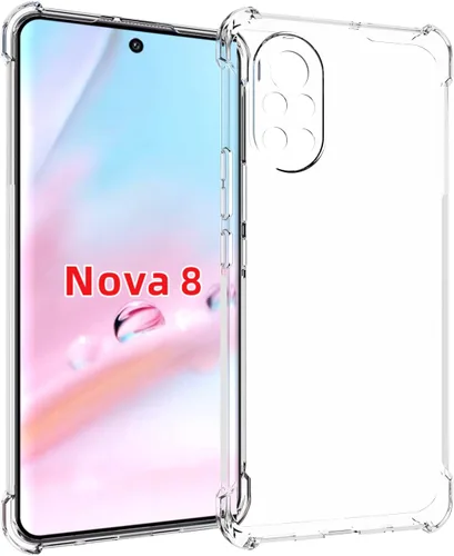 USTIYA Funda para Huawei Nova 8 Clear Crystal TPU Cuatro Esquinas Cubierta Proteger Cámara Llanura Transparente Suave Teléfono Funda Protectora