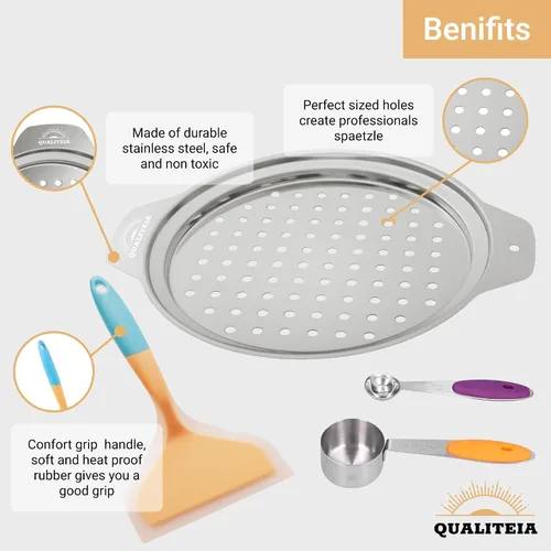 Miniatura 3 de Spaetzle - Juego de tapa con espátula de silicona y 2 tazas medidoras, herramienta de fideos alemanes, utensilio de acero inoxidable Spaetzle