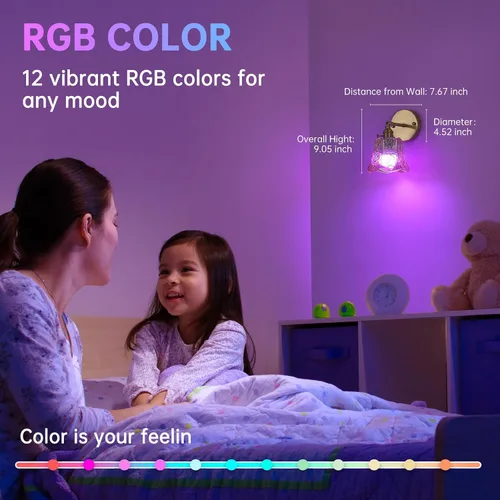Miniatura 4 de Shenmoyl Juego de dos apliques de pared vintage a pilas, aplique de pared inalámbrico con rosa a pilas con control remoto, luz LED de pared RGB