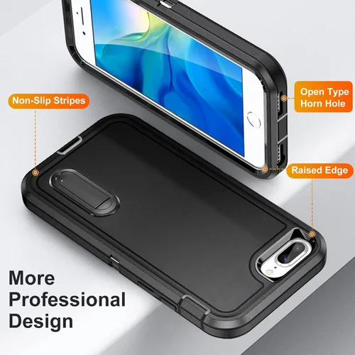 Miniatura 5 de IDweel Funda para iPhone 8 Plus/7 Plus/6S Plus/6 Plus con soporte, protección resistente, a prueba de golpes, arañazos, ajuste delgado, negro