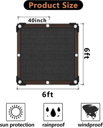 Miniatura 2 de 90 % tela de sombra negra, lona de malla duradera con ojales, malla de sombra solar resistente para jardín con borde reforzado para cobertura