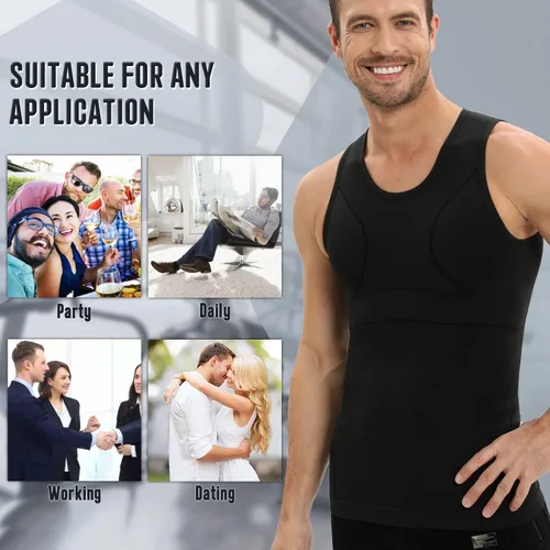 Miniatura 9 de PODFAN Camisa de compresión para hombre de ginecomastia, camiseta sin mangas adelgazante, chaleco moldeador de cuerpo para hombre, camisetas