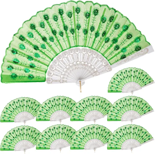 Miniatura 14 de QIRMIZI Paquete de 10 ventiladores plegables de tela, perfectos para bodas, fiestas y bailes, color rosa oscuro