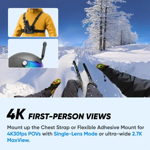 Miniatura 6 de Insta360 Kit de nieve X3 (nueva versión) - Cámara de acción 360 con video HDR activo de 5.7K 360, cámara de lente única 4K, impermeable