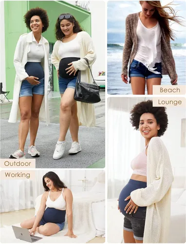 Miniatura 6 de HOFISH Pantalones cortos elásticos de maternidad para mujer, sobre el vientre, cómodos, pantalones cortos de mezclilla, pantalones cortos casuales