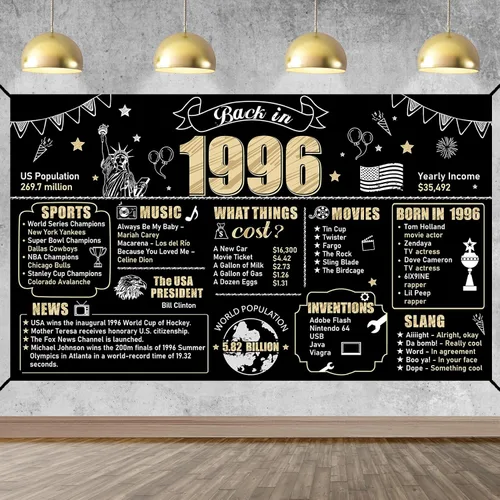 Telón de fondo grande de 30 cumpleaños para hombres y mujeres, decoración de pancarta de 30 cumpleaños, signo feliz 30 cumple en 1996, suministros