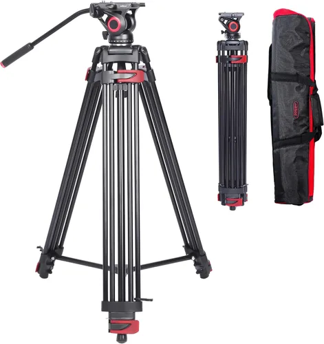 miliboo Trípode para cámara de video, trípode resistente con cabezal fluido, altura máxima de trabajo 76.4 pulgadas, trípode de fotografía de gran