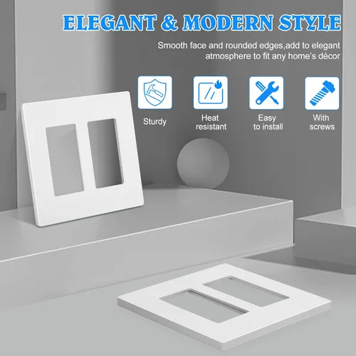 Miniatura 2 de Placa de pared sin tornillos de 2 segmentos, cubiertas de enchufe doble para enchufes eléctricos, interruptor de luz, placas de cara de tornillo