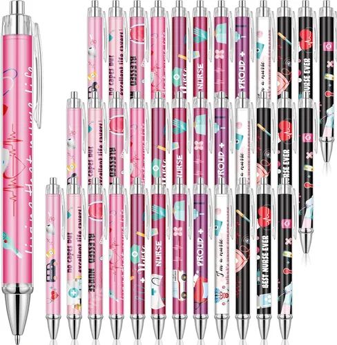 TaoBary 36 bolígrafos de 5.4 pulgadas, 12 diseños, divertidos bolígrafos de enfermera, regalos de agradecimiento, bolígrafos de 0.039 in de tinta