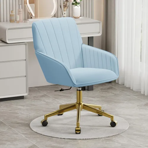Miniatura 2 de YISHENG - Silla de escritorio de terciopelo para oficina con base dorada, con ruedas, sillas tapizadas modernas ajustables en altura con giro de 360