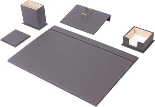 Miniatura 11 de MOOGCO Juego de escritorio de cuero, almohadilla de escritorio, soporte para papel de notas, soporte para bolígrafos, posavasos de cuero, soporte
