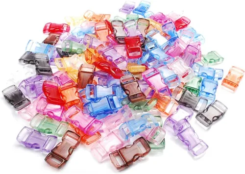 CooBigo 100 Pack Assorted Clear Colorful 3/8" Curve Contoured Side Release Buckle for Parachute Paracord Bracelet Pets Collar
