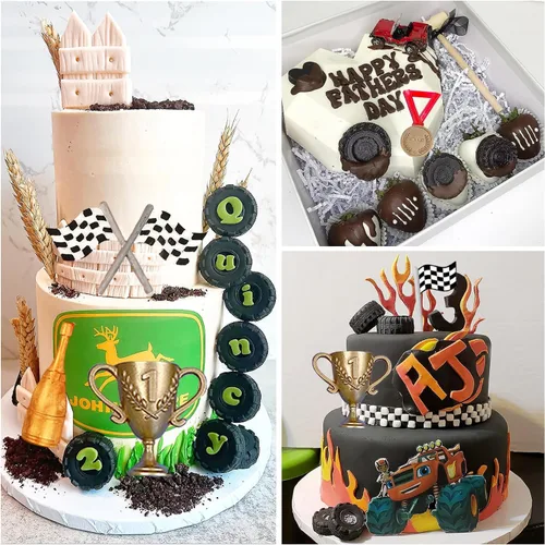 Miniatura 3 de ZiXiang Moldes de silicona para autos de carreras, molde redondo 3D para fondant, molde de rueda de camión, molde de silicona para medallas