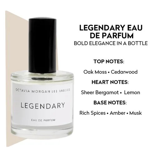 Miniatura 3 de OCTAVIA MORGAN LEGENDARY Eau de Parfum – Fragancia Woody Spicy Clean con ámbar, cardamomo y papiro Aroma característico que incluye género