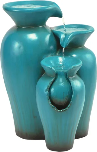 Miniatura 2 de Alpine Corporation DIG246TUR - Fuente de agua para macetas de 3 niveles de 21 pulgadas, función de agua de cerámica en cascada con bomba incorporada