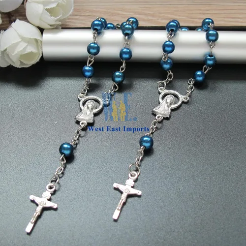 Miniatura 5 de WE Bautismo Favores Mini Rosarios para niño - (24 unidades) Cuentas Azul Marino con Acentos Plateados - Recuerditos De Bautismo - Rosarios de Dedo