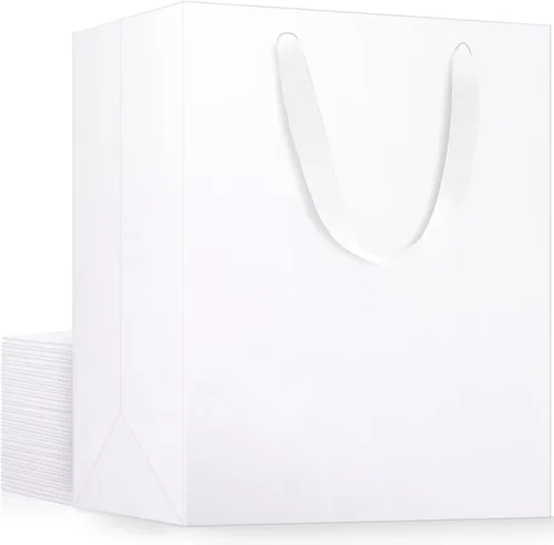 EUSOAR Bolsas de papel kraft blancas, 20 bolsas de papel de 9.8 x 5.1 x 12.6 pulgadas, bolsa de regalo con asas, bolsa de almuerzo de papel para
