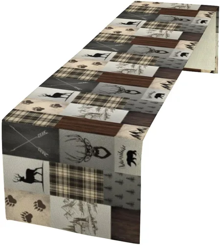 Miniatura 28 de Camino de mesa con estampado de vaca, camino de mesa estilo occidental con estampado de cuero de vaca en blanco y negro, decoración de mesa