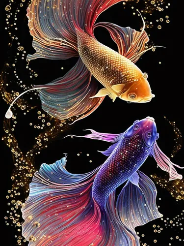 Kaliosy Kits de arte de diamantes 5D para adultos, coloridos peces de lucha por números, pintura de diamantes, arte de peces, bricolaje, taladro