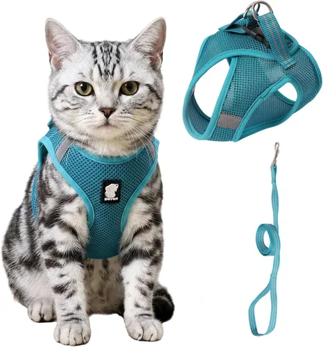 Miniatura 10 de Heywean Arnés y correa para gatos a prueba de escape, suave malla transpirable chaleco para caminar para gatitos, juego de arnés ajustable con tira