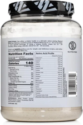 Miniatura 8 de NAKED Proteína aislada de suero de vainilla, solo 4 ingredientes, 1.06 onzas de proteína alimentada con pasto, sin desnaturalizar, sin OMG, sin