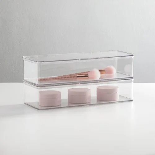 Miniatura 3 de mDesign - Caja organizadora apilable de plástico para encimera de baño, 2
