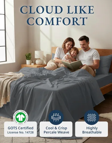 Miniatura 2 de LANE LINEN - Juego de sábanas tamaño King de 4 piezas 100 % algodón orgánico percal puro, ropa de cama suave transpirable para colchones de hasta 15