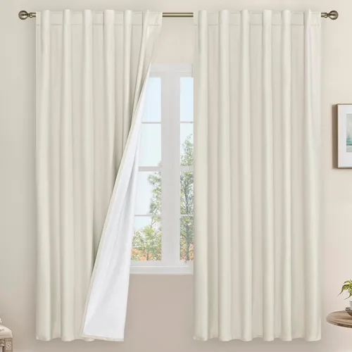 Miniatura 82 de LAMIT Cortinas de lino natural 100 % opacas para ventana, para dormitorio, 45 pulgadas, cortinas térmicas con textura de lino estilo granja