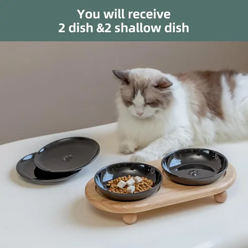 Miniatura 6 de Havniva Platos elevados de cerámica para gatos, cuenco para alimentos y agua con 2 estilos de soporte, juego de cuencos elevados ajustables para 2