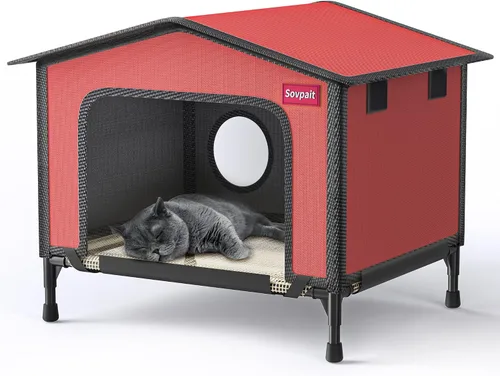 Miniatura 10 de SOVPAI - Casa para gatos al aire libre, casa impermeable para gatos callejeros, adecuada para gatos de exteriores/interiores, fácil de montar