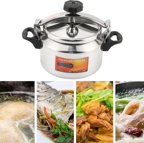 Miniatura 2 de Horoper Olla a presión para el hogar, aleación de aluminio, 5L, plata, a prueba de explosiones, gran capacidad, doble fondo, fácil de abrir