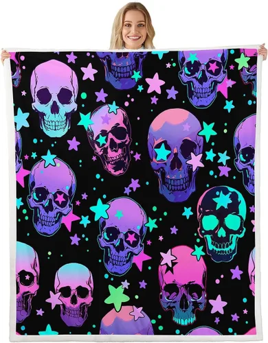 Miniatura 9 de Manfei Manta de Feliz Halloween, manta de murciélagos morados, luna y estrellas, para decoración de habitación de niños y niñas, manta de cielo