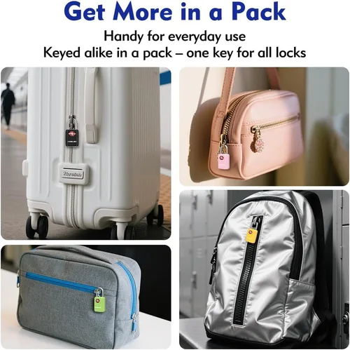 Miniatura 6 de Sure Lock Cerraduras de equipaje aprobadas por la TSA con llaves para viajes, cuerpo de aleación de zinc con grillete de acero, llave similar, llave